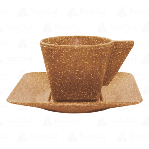 Xícara de Café com Pires Personalizada de Fibra de Madeira ou Coco